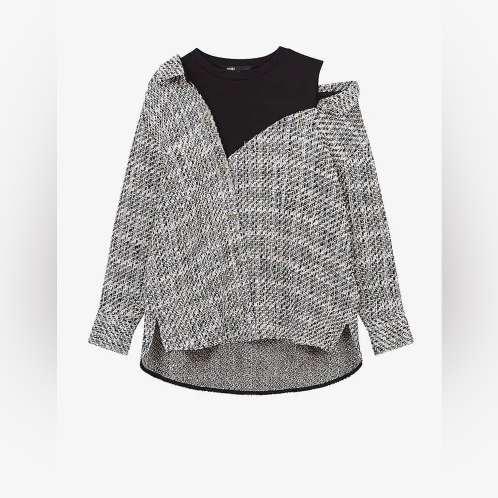 Maje Liatola Tweed Vest-insert Woven Shirt Size 3 - Large
